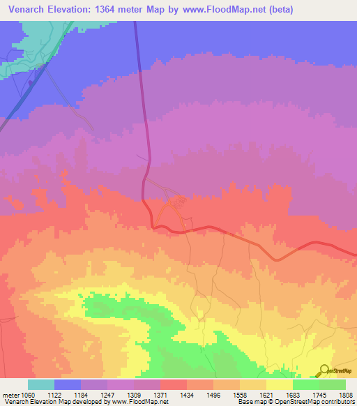 Venarch,Iran Elevation Map