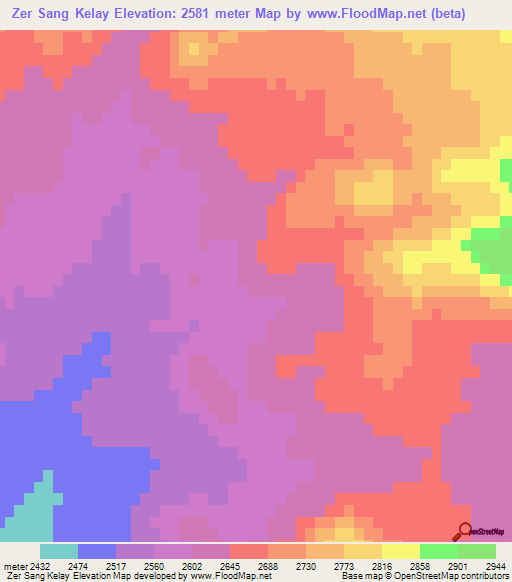 Zer Sang Kelay,Afghanistan Elevation Map
