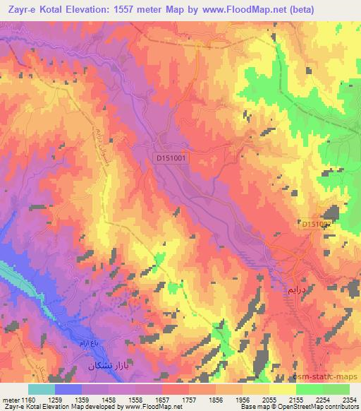 Zayr-e Kotal,Afghanistan Elevation Map