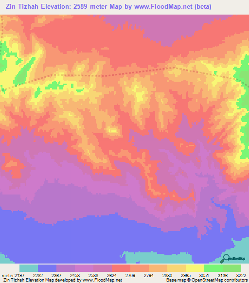 Zin Tizhah,Afghanistan Elevation Map
