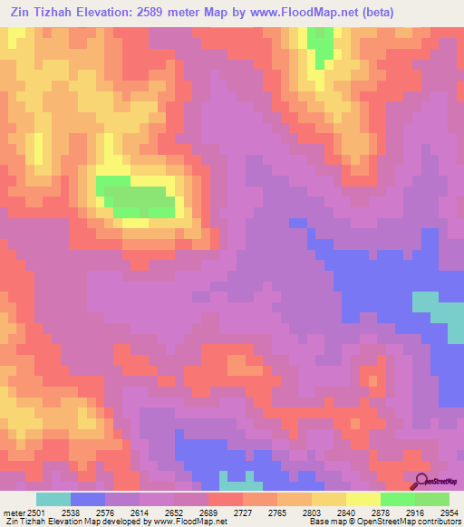 Zin Tizhah,Afghanistan Elevation Map