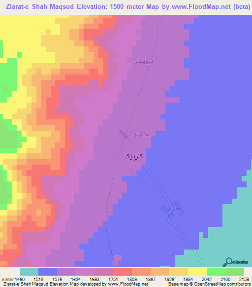 Ziarat-e Shah Maqsud,Afghanistan Elevation Map