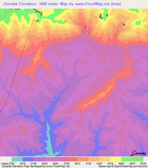 Ziaratak,Afghanistan Elevation Map