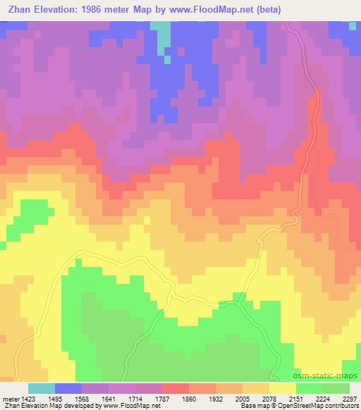 Zhan,Afghanistan Elevation Map