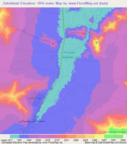 Zahidabad,Afghanistan Elevation Map