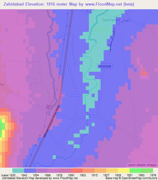 Zahidabad,Afghanistan Elevation Map