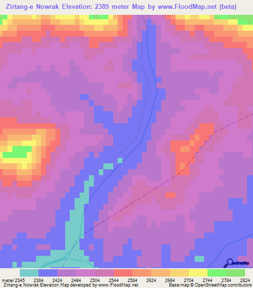 Zirtang-e Nowrak,Afghanistan Elevation Map