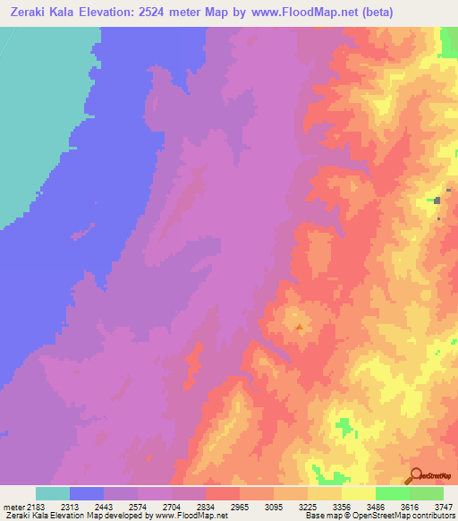 Zeraki Kala,Afghanistan Elevation Map