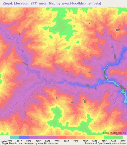 Zirgak,Afghanistan Elevation Map