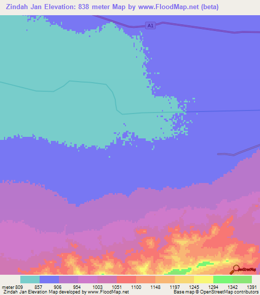 Zindah Jan,Afghanistan Elevation Map