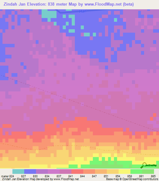 Zindah Jan,Afghanistan Elevation Map