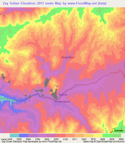 Zay Sultan,Afghanistan Elevation Map