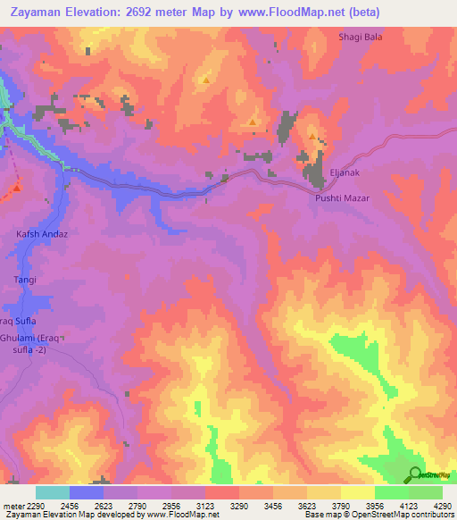 Zayaman,Afghanistan Elevation Map