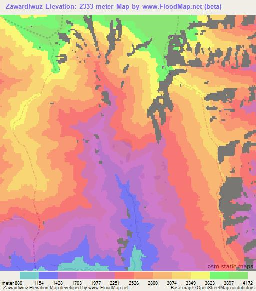 Zawardiwuz,Afghanistan Elevation Map