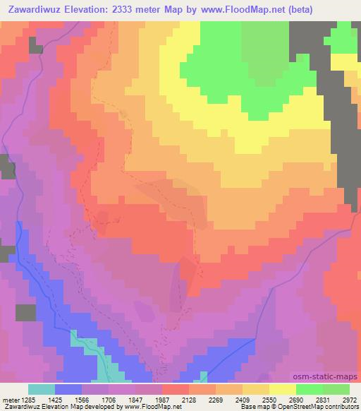 Zawardiwuz,Afghanistan Elevation Map