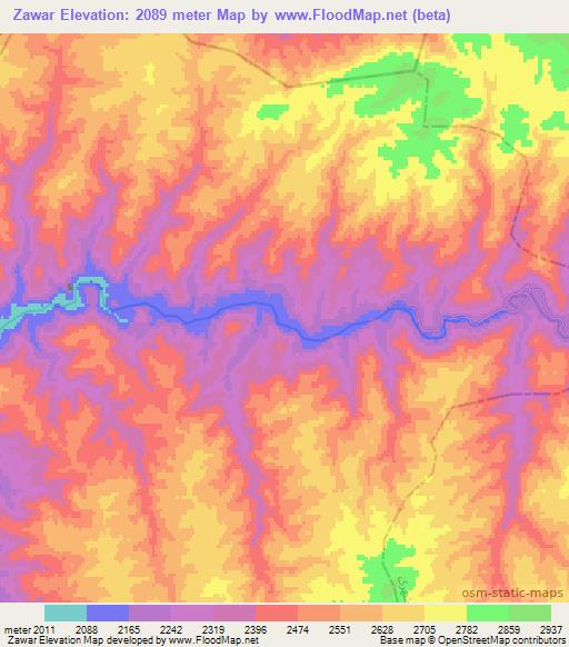 Zawar,Afghanistan Elevation Map