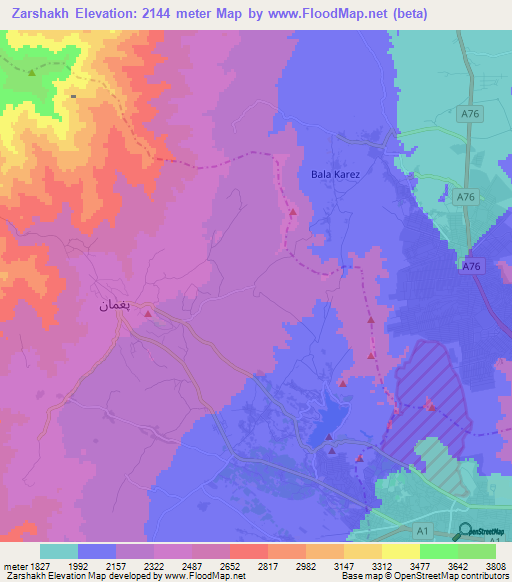 Zarshakh,Afghanistan Elevation Map