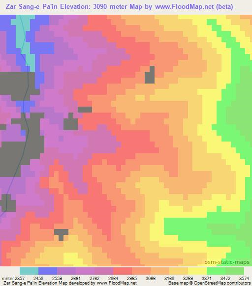 Zar Sang-e Pa'in,Afghanistan Elevation Map