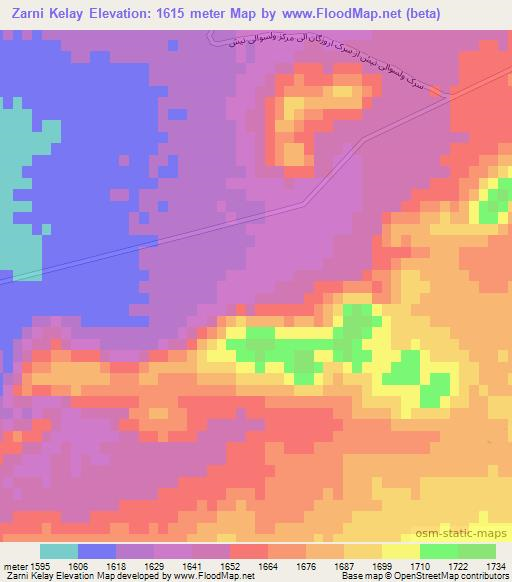 Zarni Kelay,Afghanistan Elevation Map
