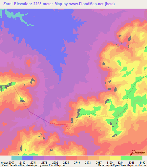 Zarni,Afghanistan Elevation Map
