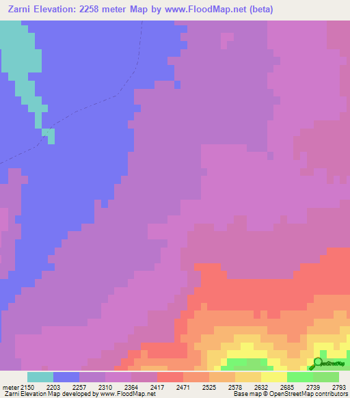 Zarni,Afghanistan Elevation Map