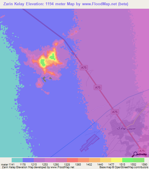 Zarin Kelay,Afghanistan Elevation Map