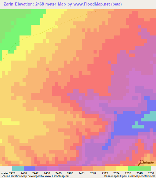 Zarin,Afghanistan Elevation Map