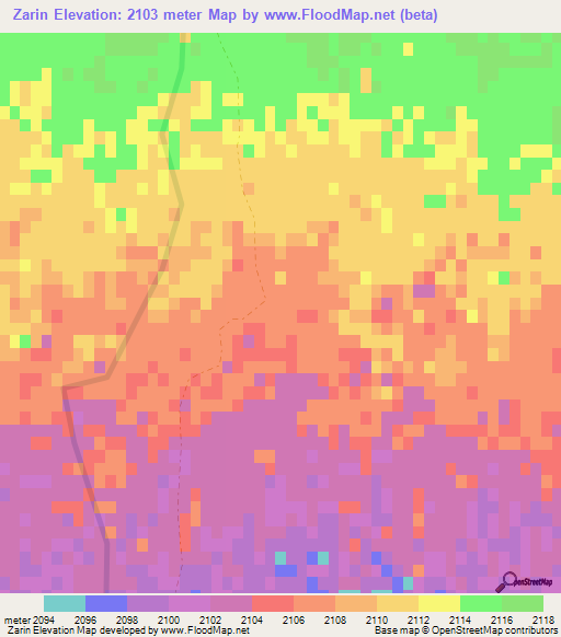 Zarin,Afghanistan Elevation Map