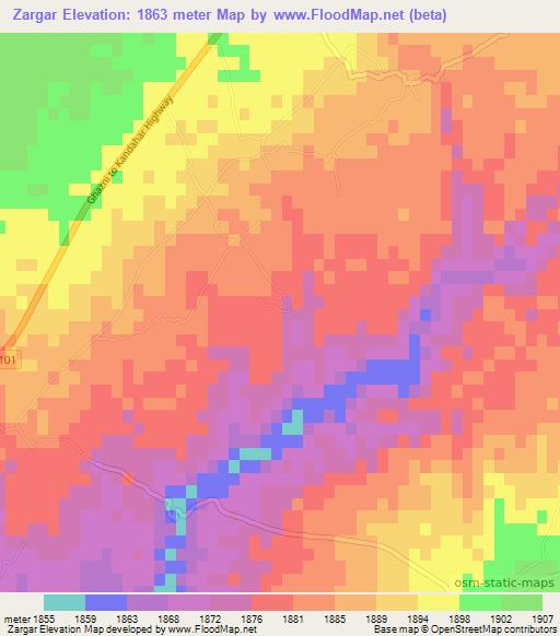 Zargar,Afghanistan Elevation Map