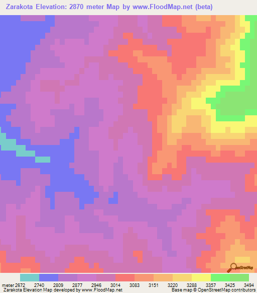 Zarakota,Afghanistan Elevation Map
