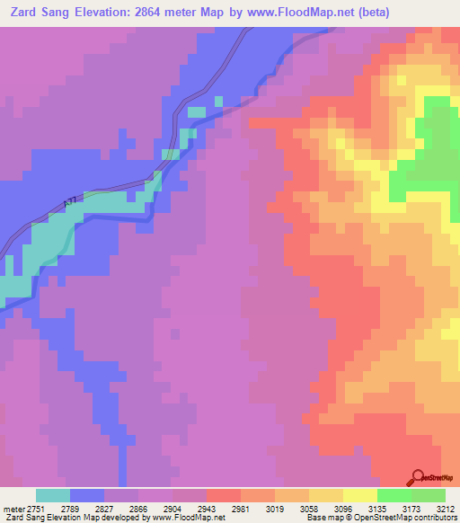 Zard Sang,Afghanistan Elevation Map