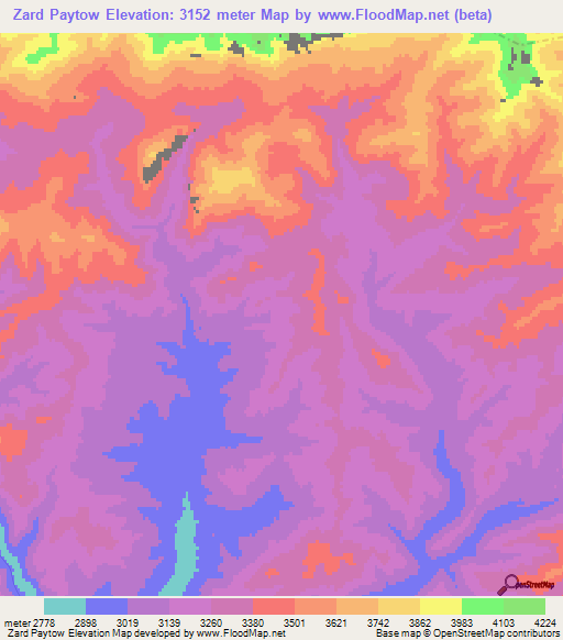Zard Paytow,Afghanistan Elevation Map