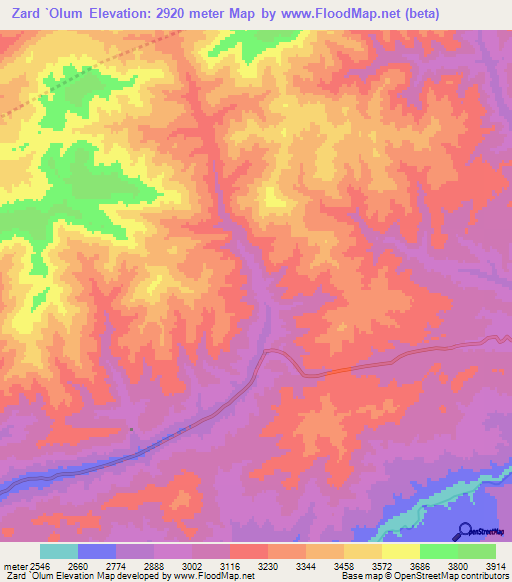 Zard `Olum,Afghanistan Elevation Map