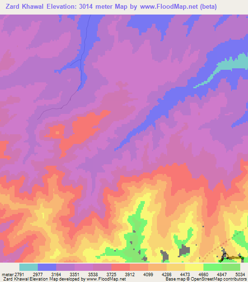 Zard Khawal,Afghanistan Elevation Map