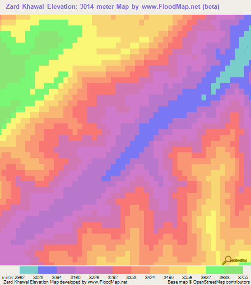Zard Khawal,Afghanistan Elevation Map