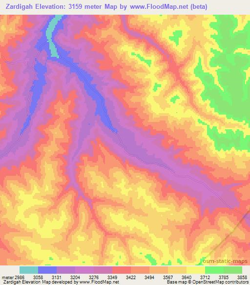 Zardigah,Afghanistan Elevation Map