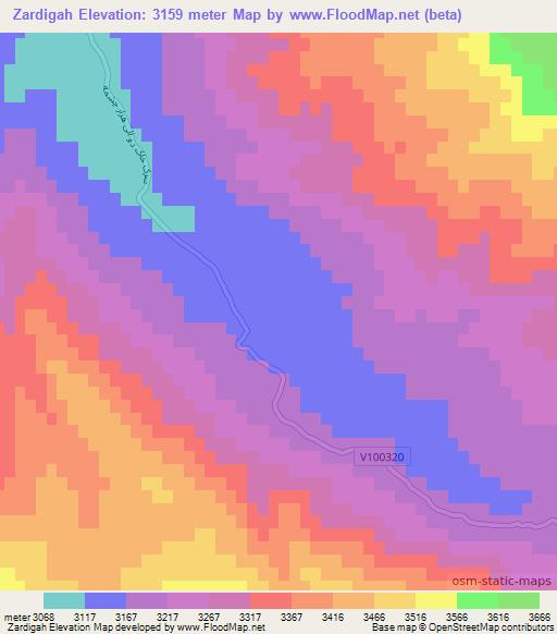 Zardigah,Afghanistan Elevation Map