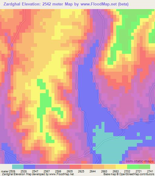 Zardghal,Afghanistan Elevation Map