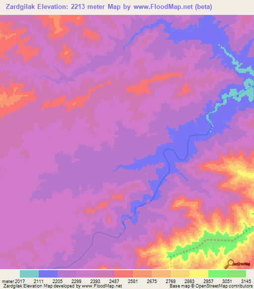Zardgilak,Afghanistan Elevation Map