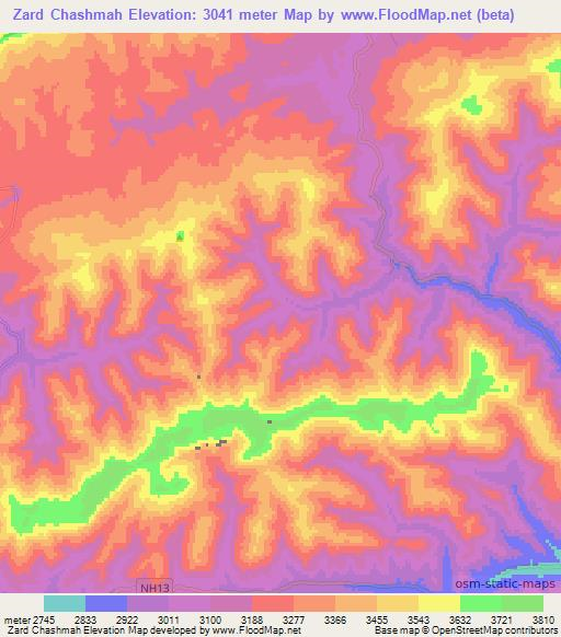 Zard Chashmah,Afghanistan Elevation Map
