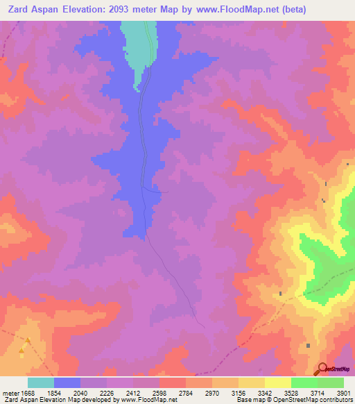 Zard Aspan,Afghanistan Elevation Map