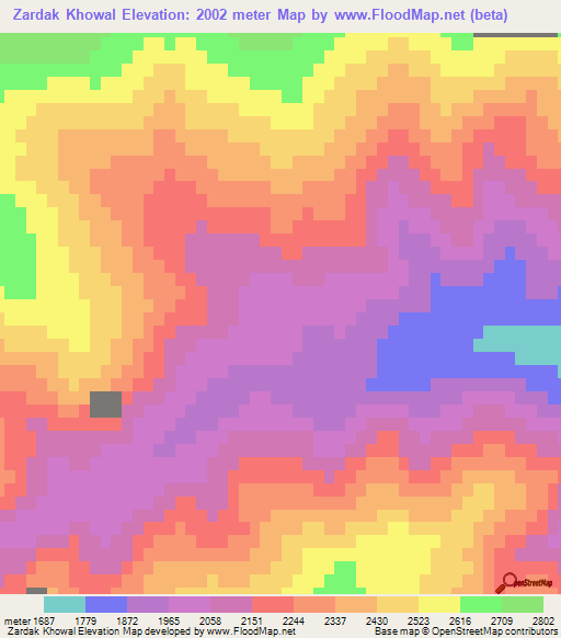 Zardak Khowal,Afghanistan Elevation Map