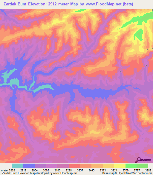 Zardak Bum,Afghanistan Elevation Map
