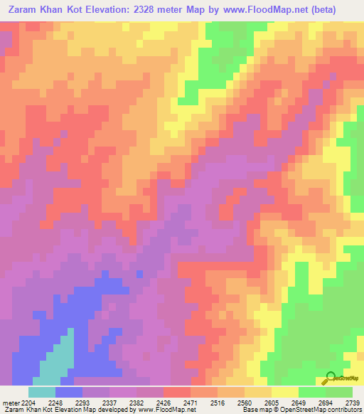Zaram Khan Kot,Afghanistan Elevation Map