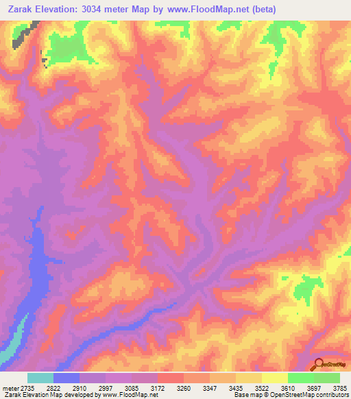 Zarak,Afghanistan Elevation Map