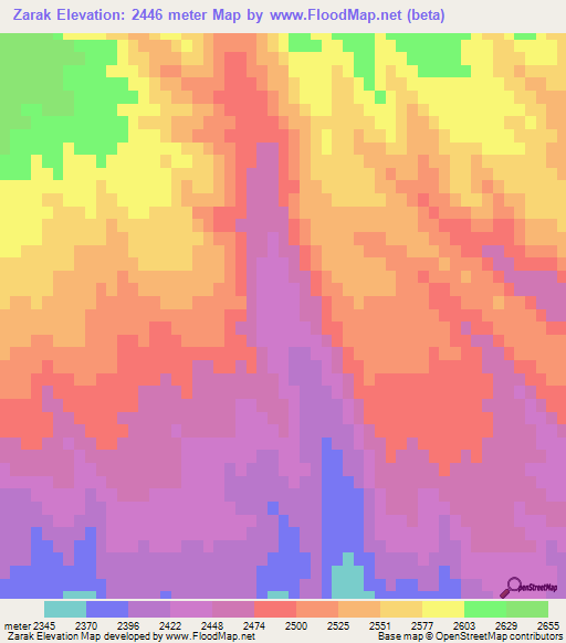 Zarak,Afghanistan Elevation Map