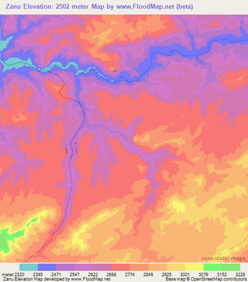 Zanu,Afghanistan Elevation Map