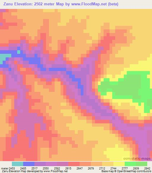 Zanu,Afghanistan Elevation Map