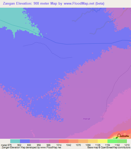 Zangan,Afghanistan Elevation Map