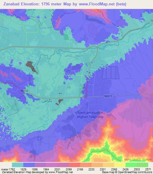 Zanabad,Afghanistan Elevation Map